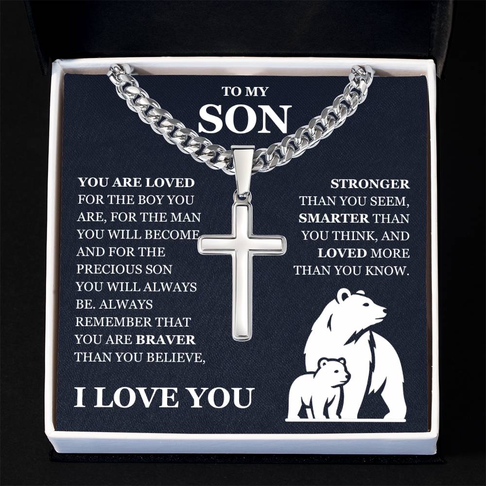 To My Son - Artisan Cross with Cuban Link Chain