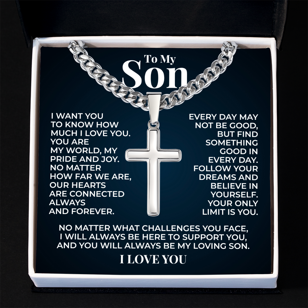 Cuban Chain with Cross Necklace - To My Son "Follow You Dreams"