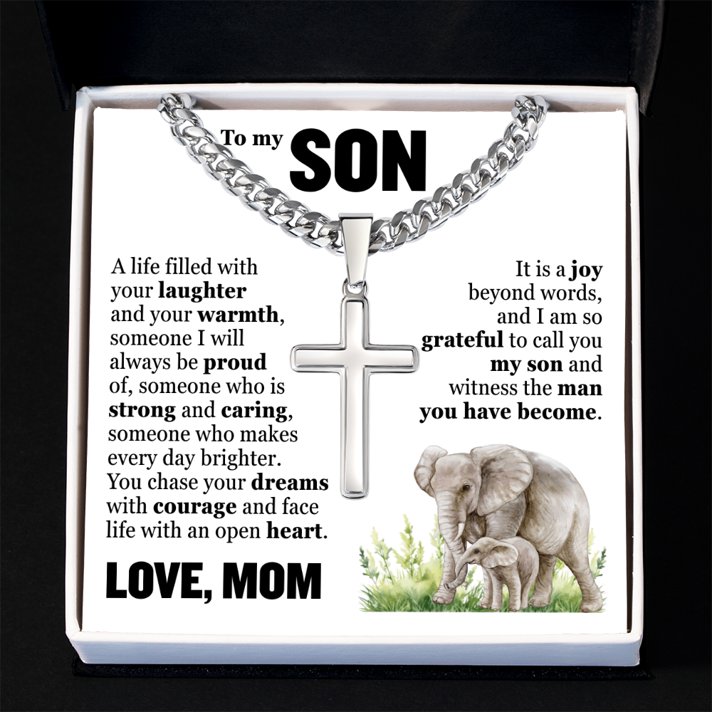 Cross Cuban Link Chain - To My Son "Chase Your Dreams With Courage"