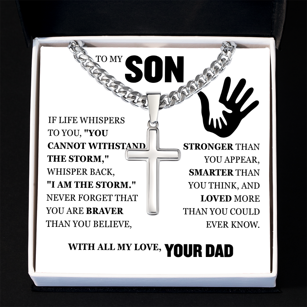 Cross Cuban Link Chain - To My Son "You Are Braver Than You Believe"