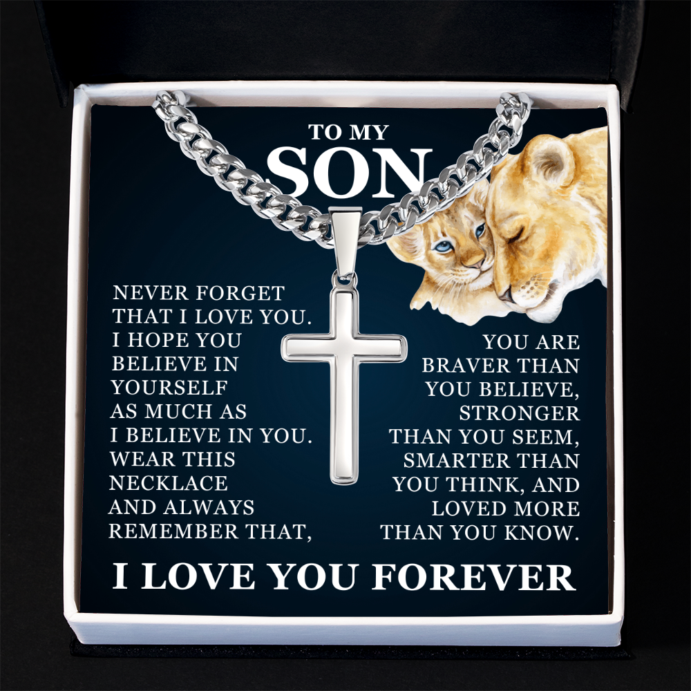 Artisan Cross with Cuban Link Chain - To My Son "I Believe In You"