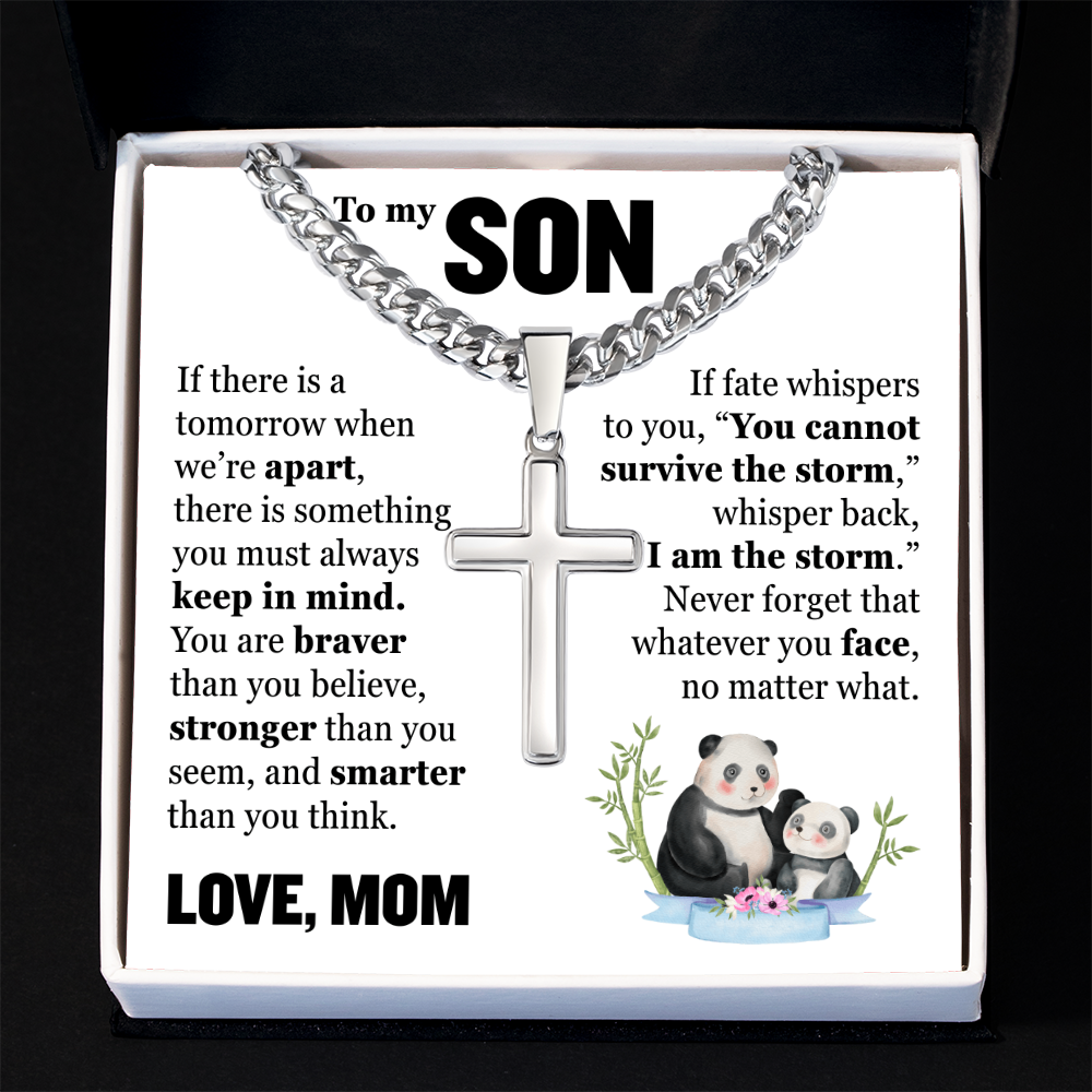 Cross Cuban Link Chain - To My Son "You Are Braver Than You Believe"