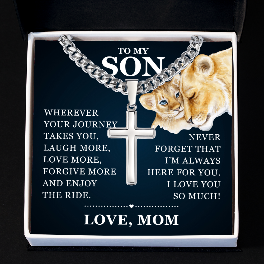 Artisan Cross with Cuban Link Chain - To My Son "I Love You So Much"