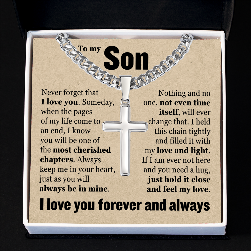 Cross Cuban Link Chain - To My Son "Always Keep Me In Your Heart"
