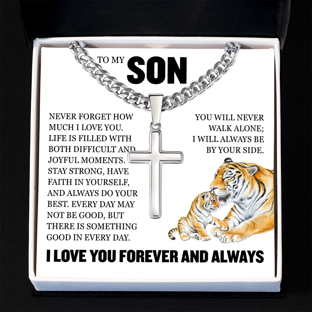 Cross Cuban Link Chain - To My Son "I Will Always Be By Yourside"
