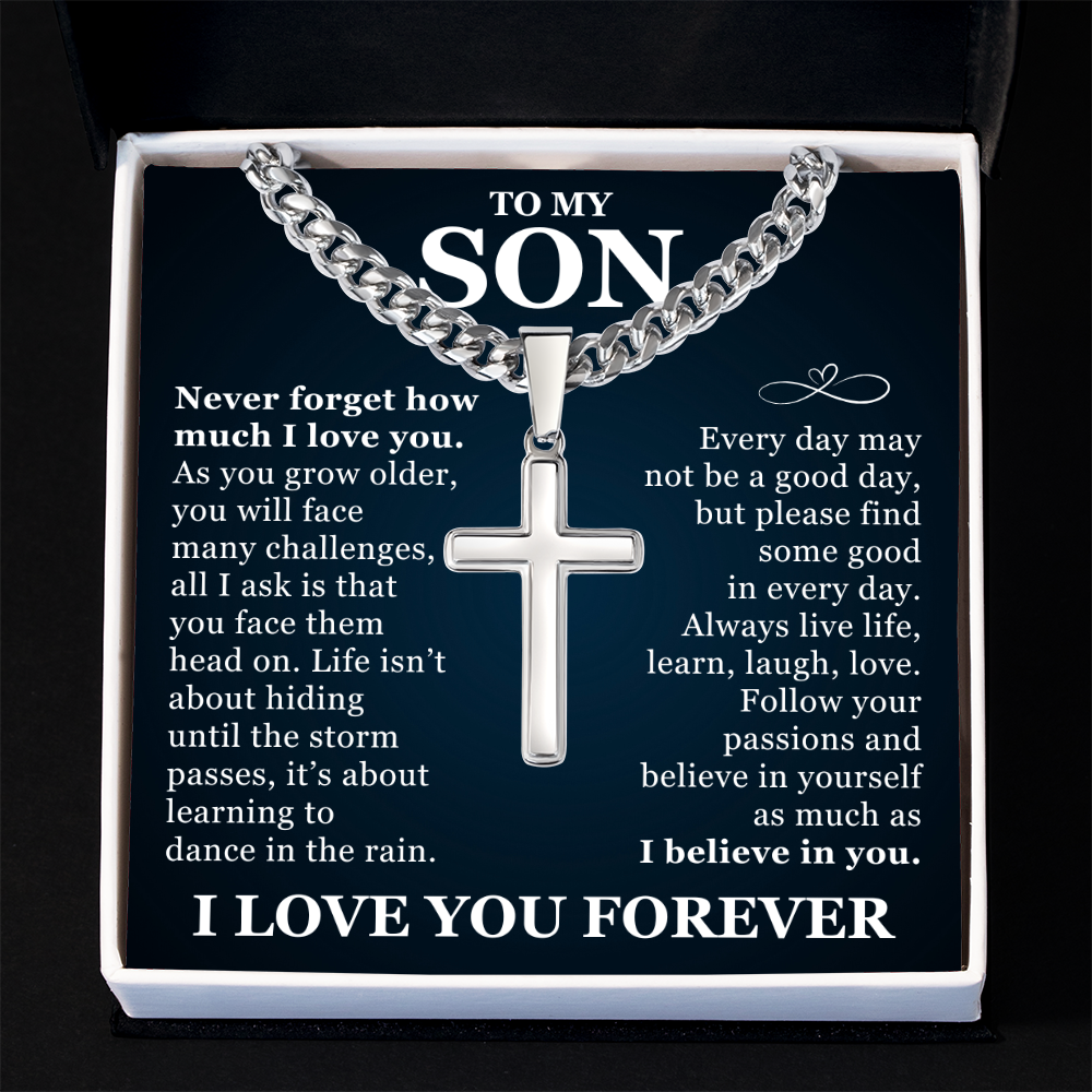 Artisan Cross with Cuban Link Chain - To My Son "I Believe In You"
