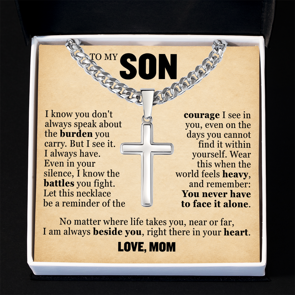 Cross Cuban Link Chain - To My Son "I Know The Battles You Fight"