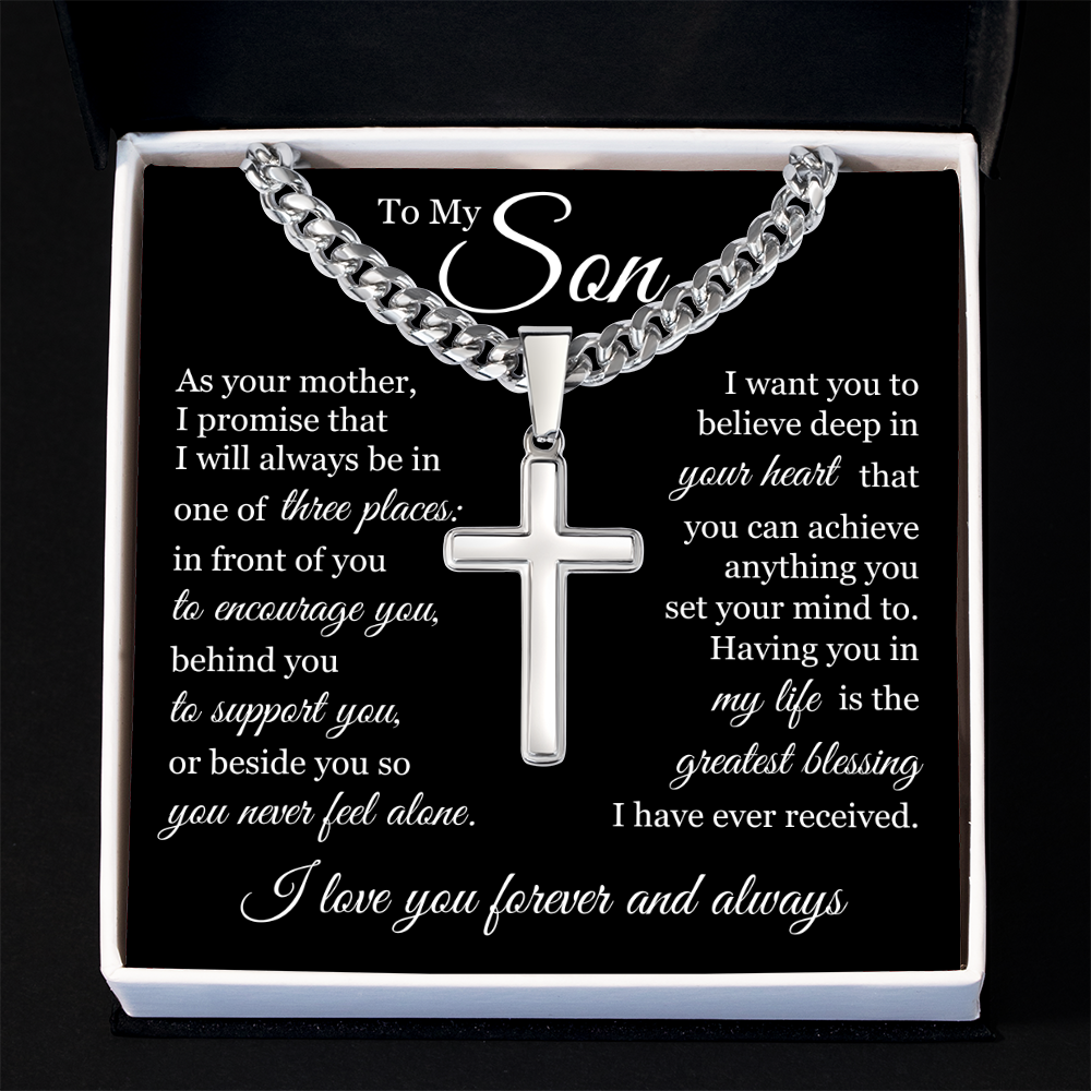 Cross Cuban Link Chain - To My Son "I Love You Forever and Always"