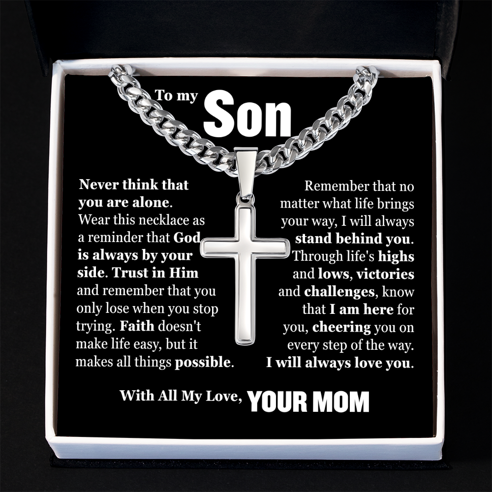 Cross Cuban Link Chain - To My Son "Trust in Him"