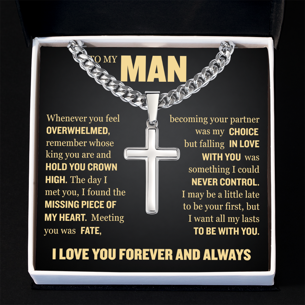 Cross Cuban Link Chain - To My Man "I Found The Missing Piece of My Heart"