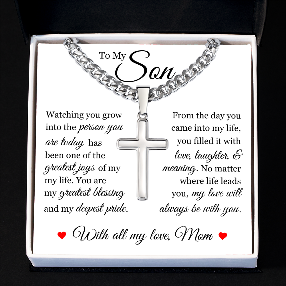 Cross Cuban Link Chain - To My Son "You Are My Greatest Blessing"
