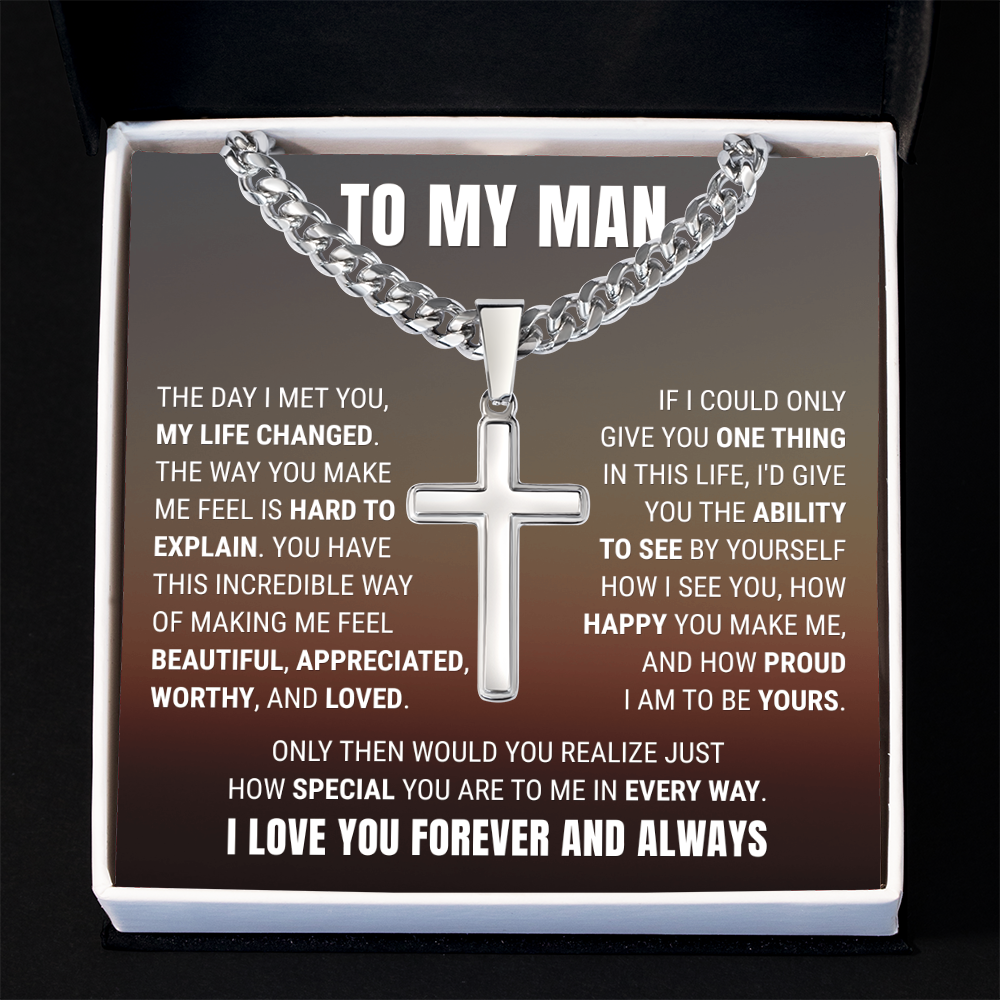 Cross Cuban Link Chain - To My Husband "How Happy You Make Me"