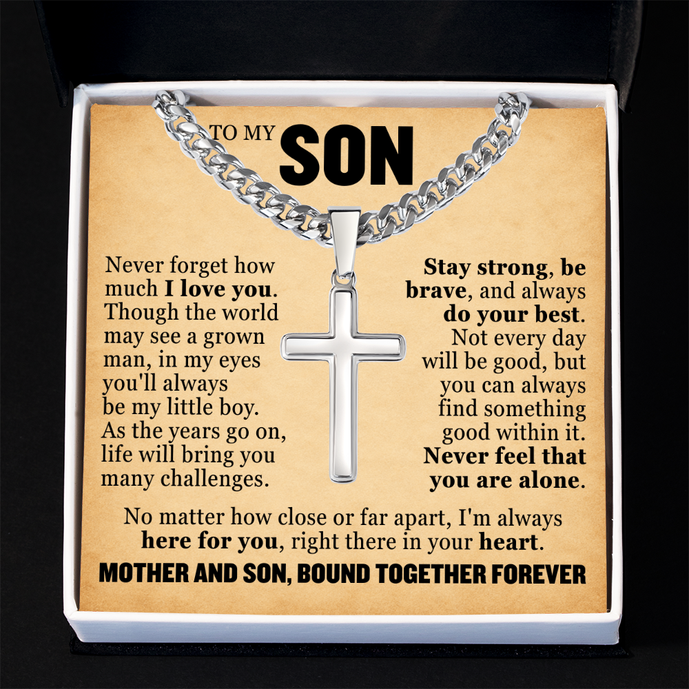 Cross Cuban Link Chain - To My Son "Mother and Son, Bond Together Forever"