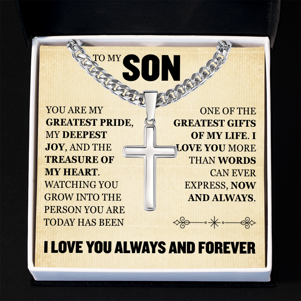 Cross Cuban Link Chain - To My Son "You Are My Greatest Pride"