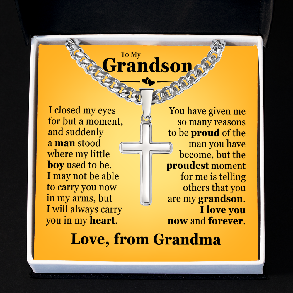 Cross Cuban Link Chain - To My Grandson "I Will Always Carry You In My Heart"