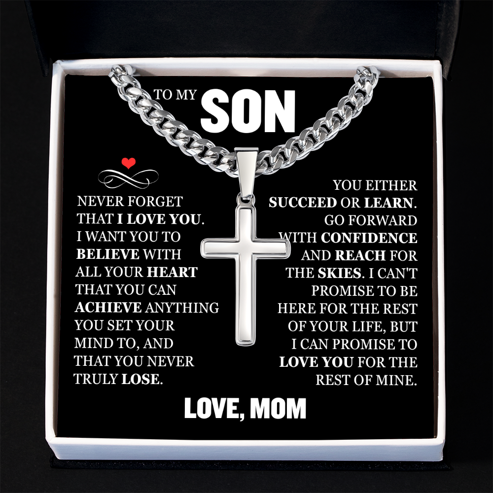 Cross Cuban Link Chain - To My Son "Never Forget That I Love You"