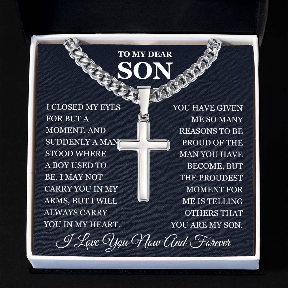 To My Son - Artisan Cross with Cuban Link Chain