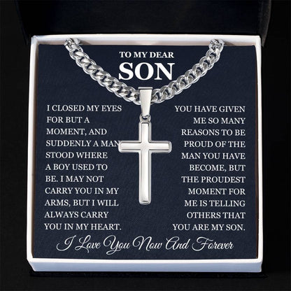 To My Son - Artisan Cross with Cuban Link Chain