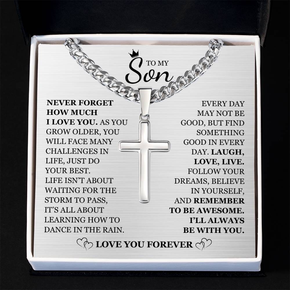 To My Son - Artisan Cross with Cuban Link Chain