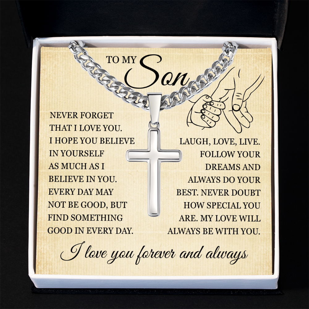 Cross Cuban Link Chain - To My Son "I Believe In You"