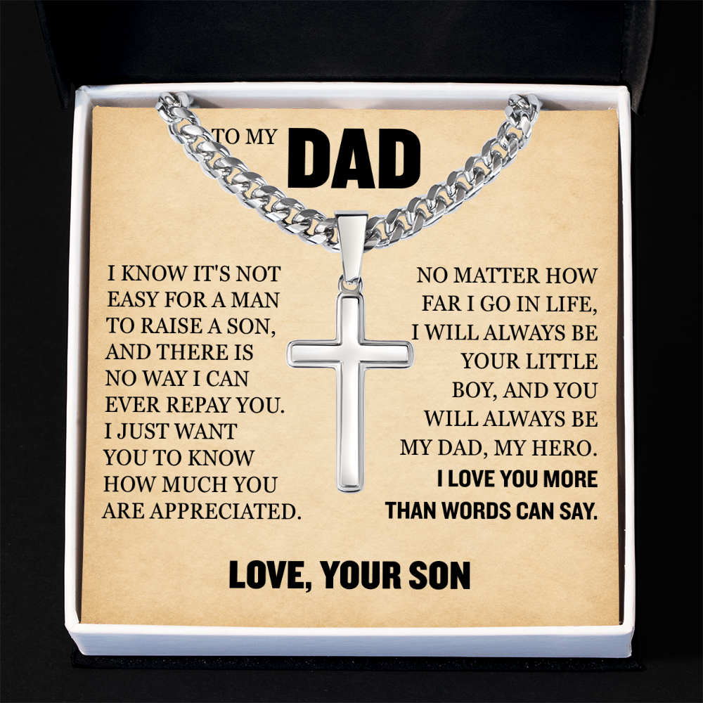 Cross Cuban Link Chain - To My Dad "I Love You More Than Words Can Say"