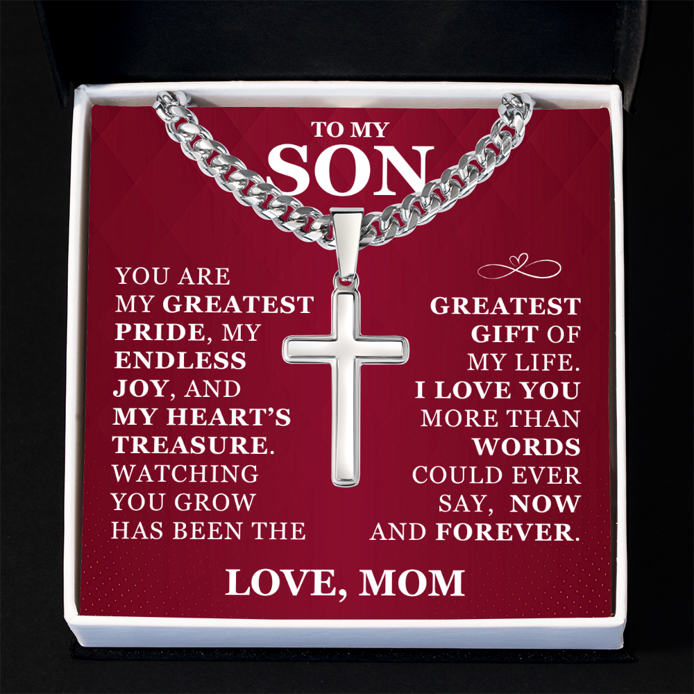 Artisan Cross with Cuban Link Chain - To My Son "I Love You"