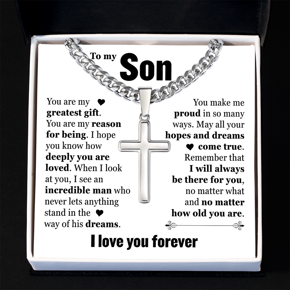 Cross Cuban Link Chain - To My Son "You Are My Greatest Gift"