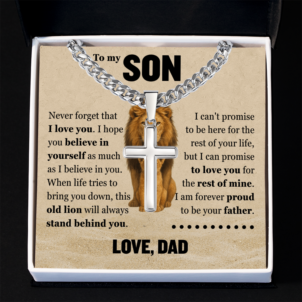 Cross Cuban Link Chain - To My Son "Never Forget That I Love You"