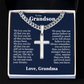 Cross Cuban Link Chain - To Our Grandson "We Love You"