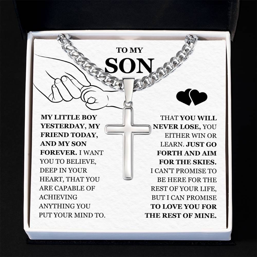 To My Son - Artisan Cross with Cuban Link Chain