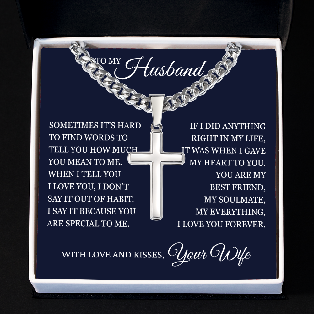 Cross Cuban Link Chain - To My Husband "I Love You Forever"