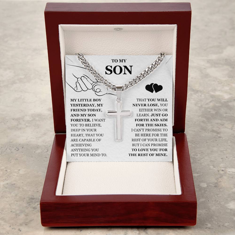To My Son - Artisan Cross with Cuban Link Chain
