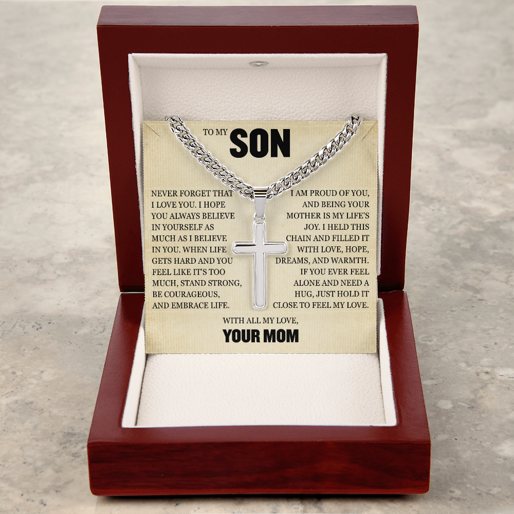 Cross Cuban Link Chain - To My Son "Always Believe in Yourself"