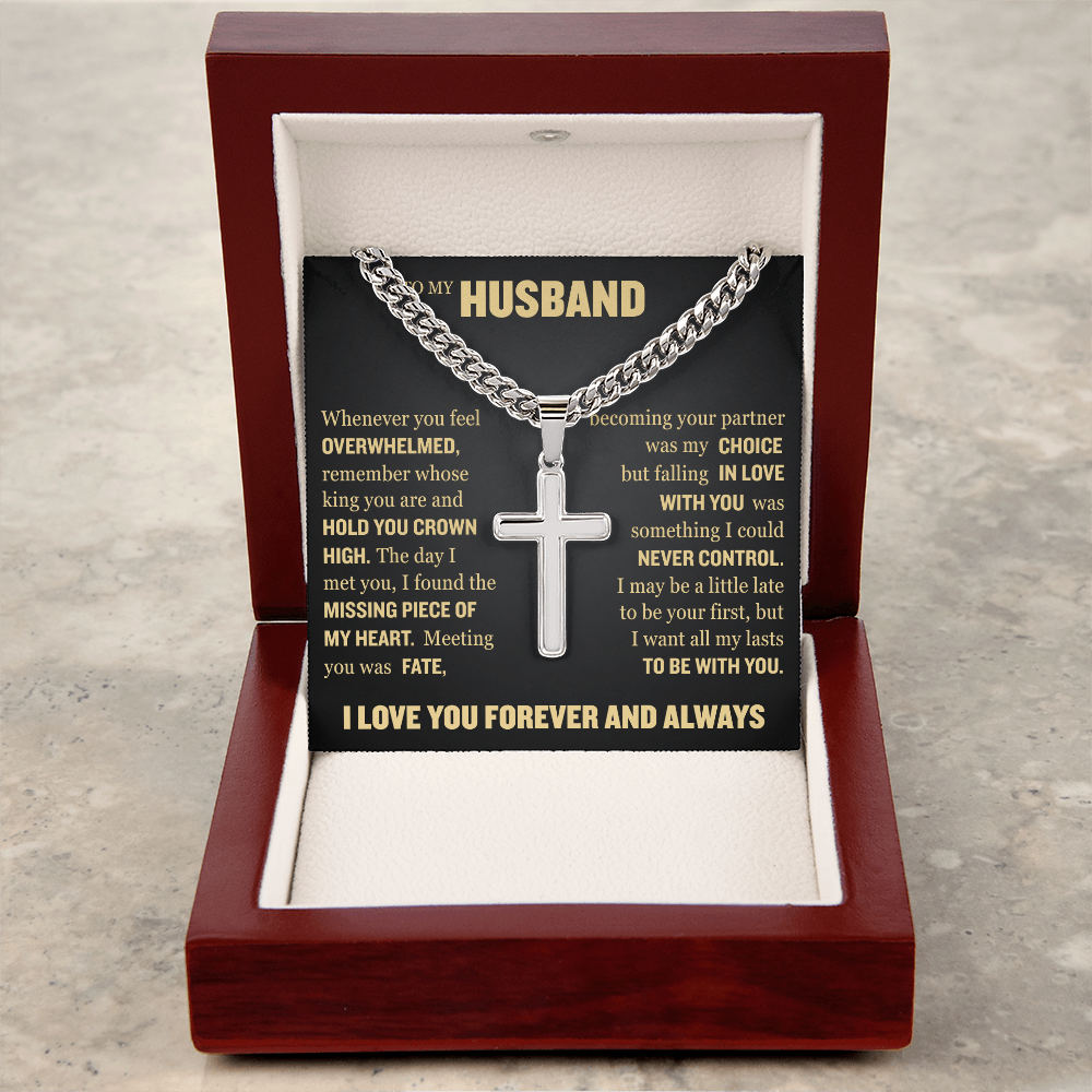 Cross Cuban Link Chain - To My Husband "I Found The Missing Piece of My Heart"