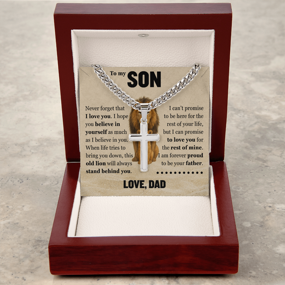 Cross Cuban Link Chain - To My Son "Never Forget That I Love You"