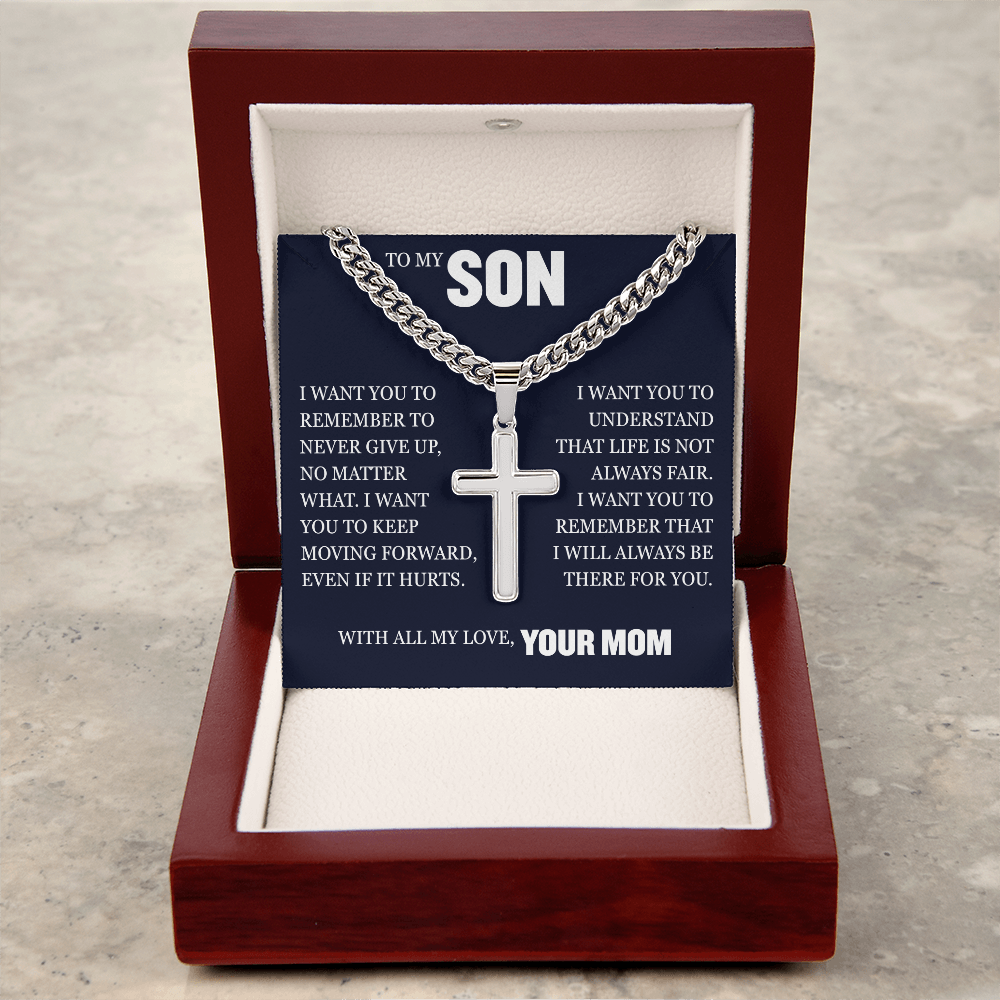 Cross Cuban Link Chain - To My Son "I Will Always Be There For You"