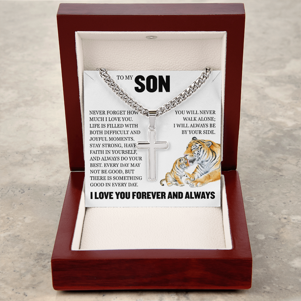 Cross Cuban Link Chain - To My Son "I Will Always Be By Yourside"