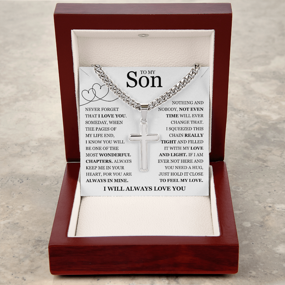 To My Son - Artisan Cross with Cuban Link Chain