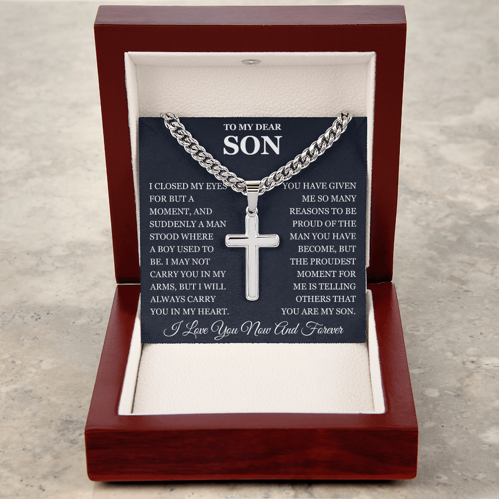 To My Son - Artisan Cross with Cuban Link Chain