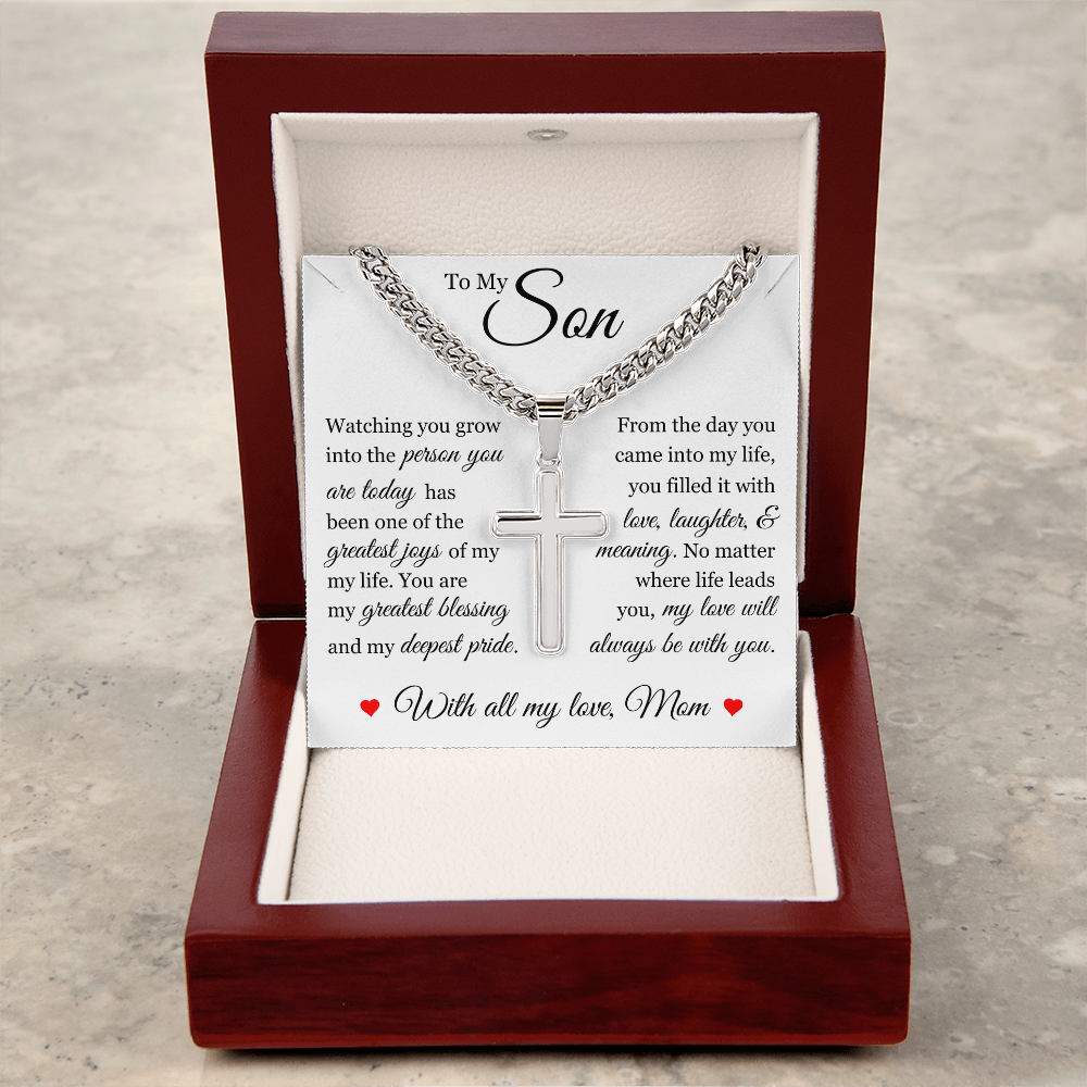 Cross Cuban Link Chain - To My Son "You Are My Greatest Blessing"