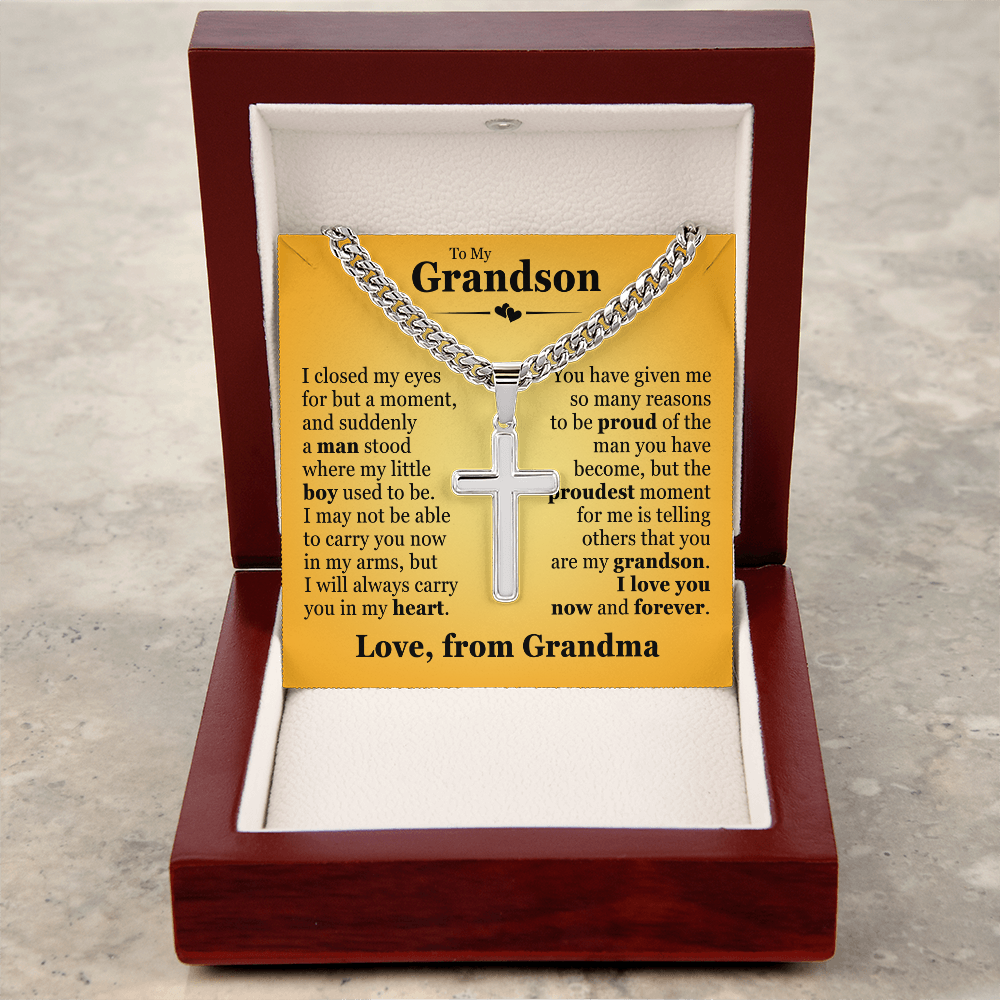 Cross Cuban Link Chain - To My Grandson "I Will Always Carry You In My Heart"