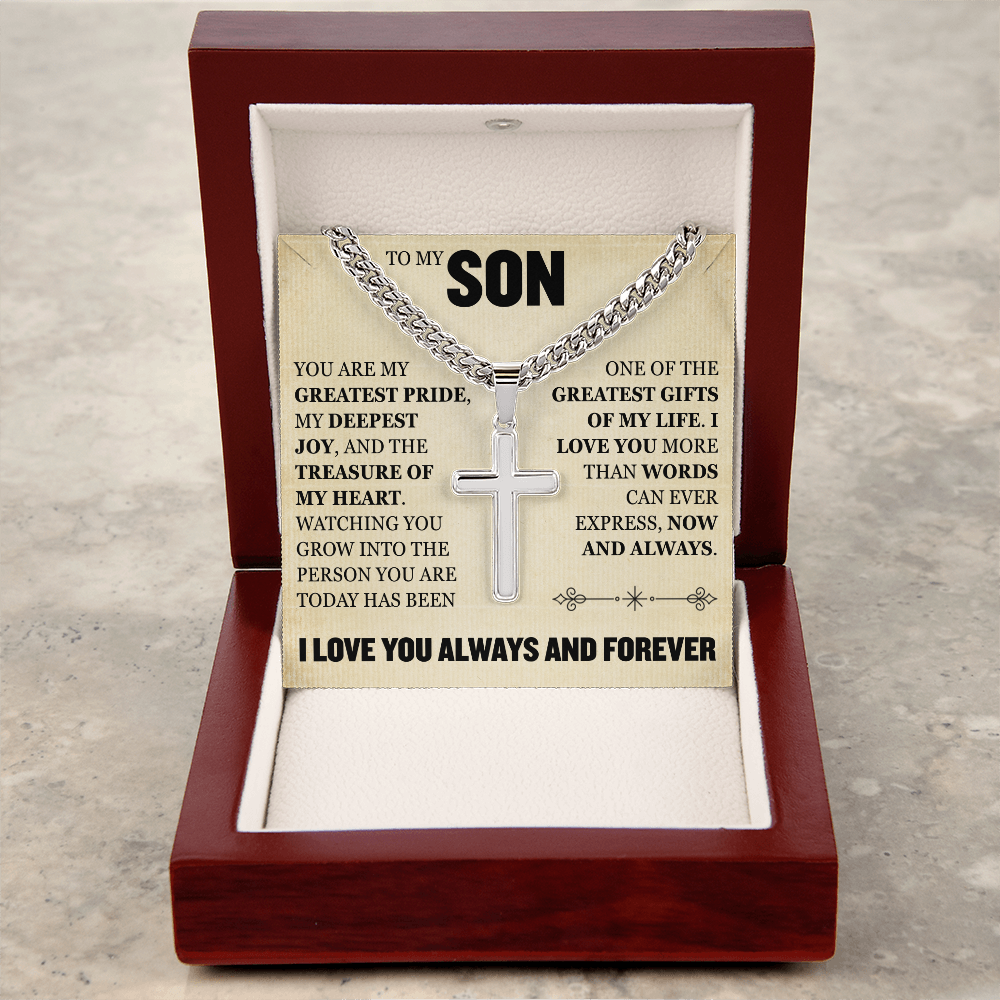 Cross Cuban Link Chain - To My Son "You Are My Greatest Pride"