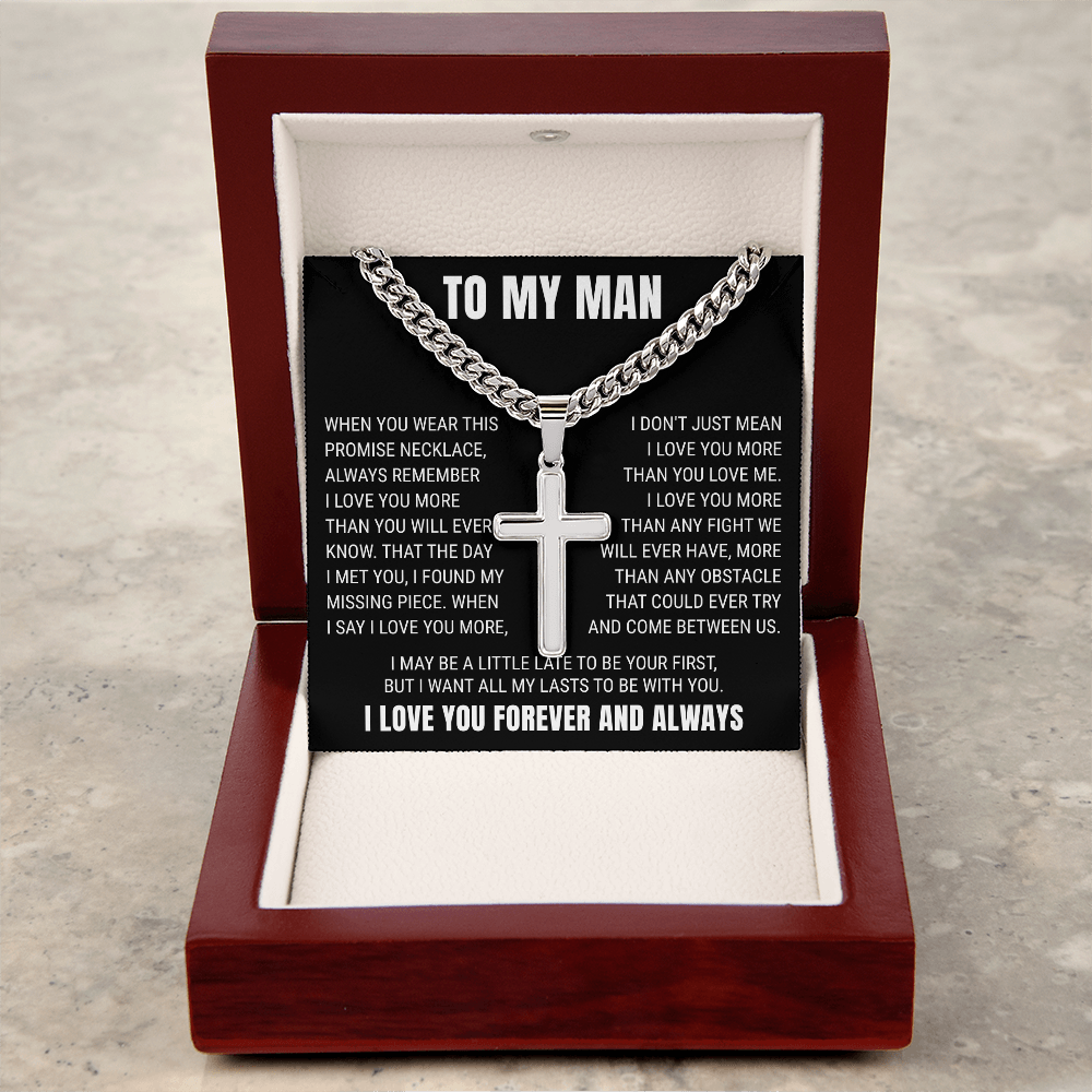 Cross Cuban Link Chain - To My Husband "I Love You More Than You Will Ever Know"