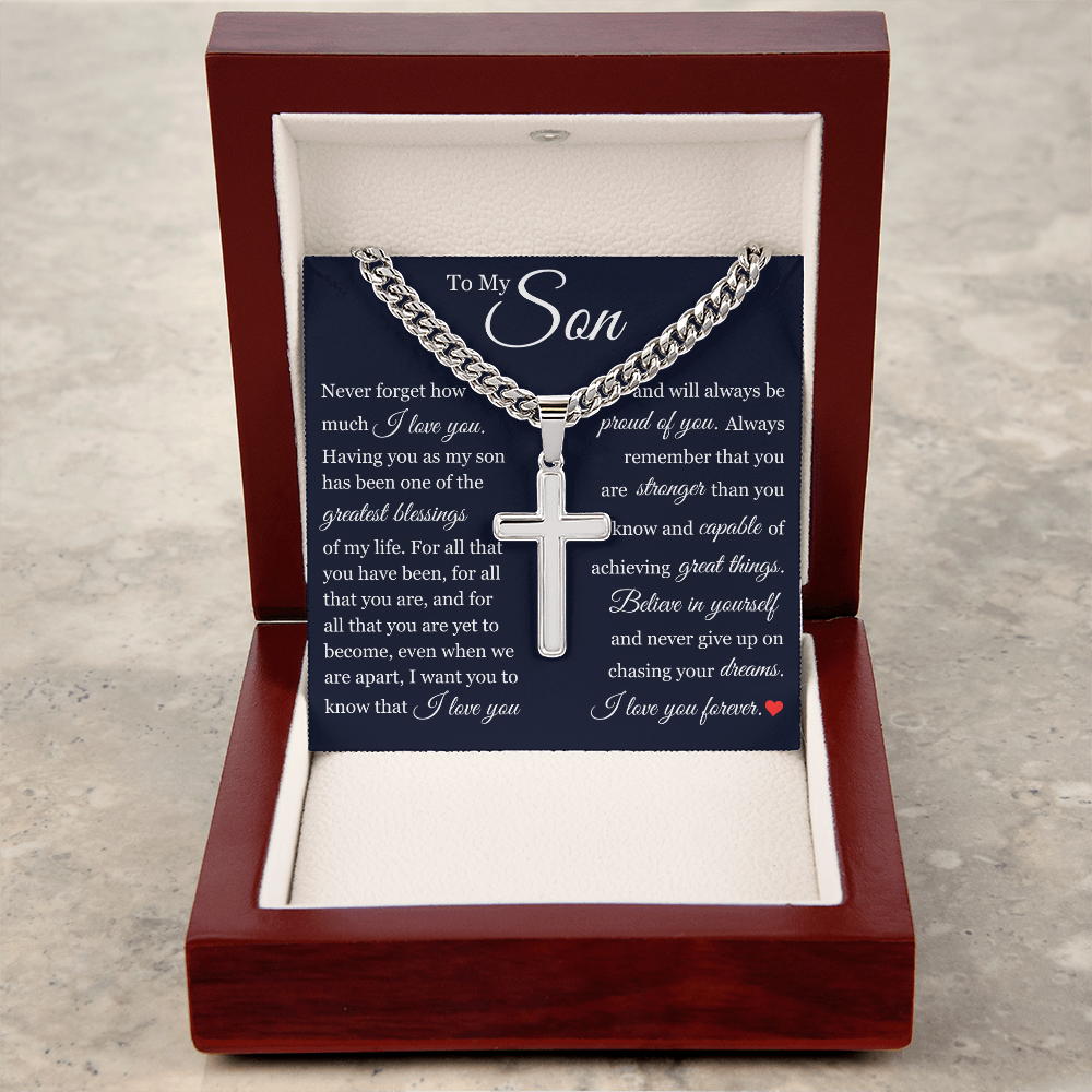 Cross Cuban Link Chain - To My Son "Believe In Yourself"