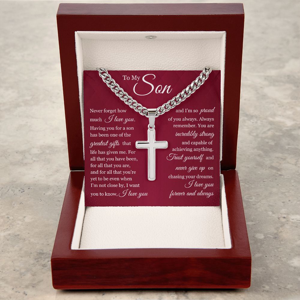 Cuban Chain with Cross Necklace- To My Son "Trust Yourself"