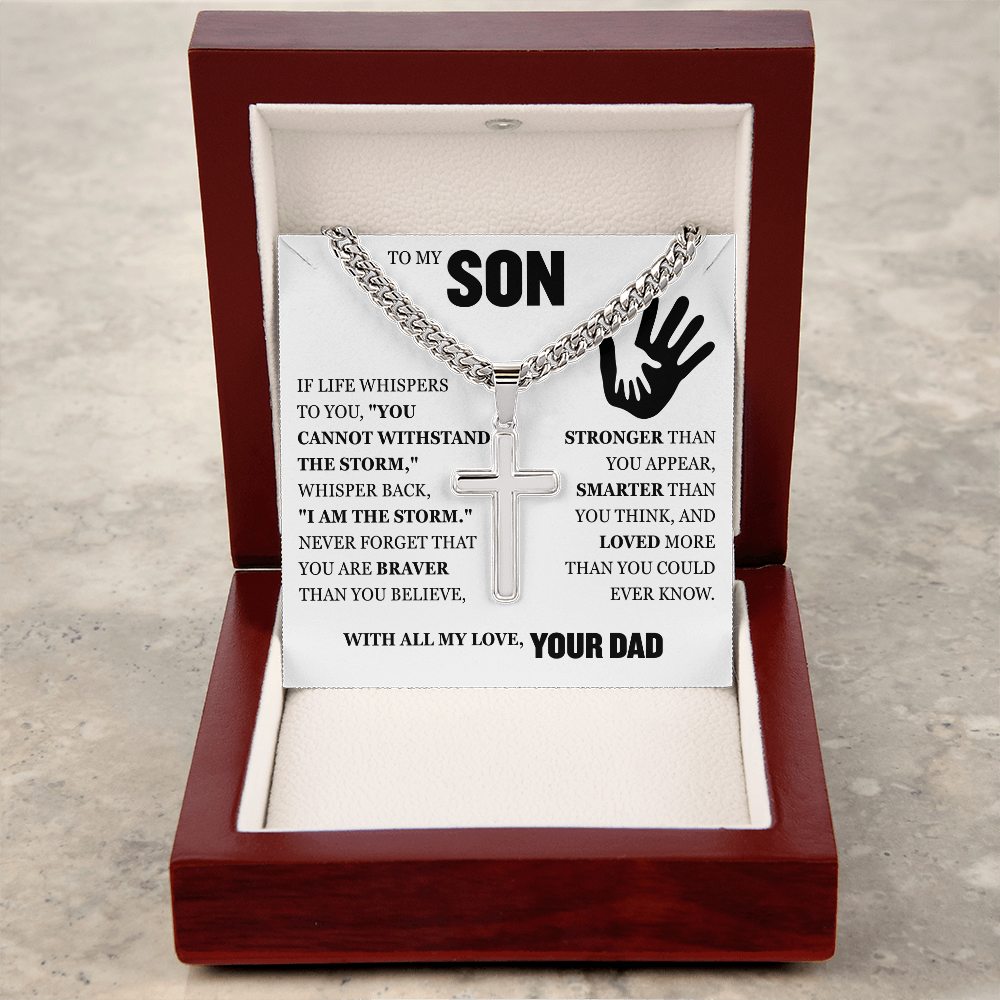 Cross Cuban Link Chain - To My Son "You Are Braver Than You Believe"