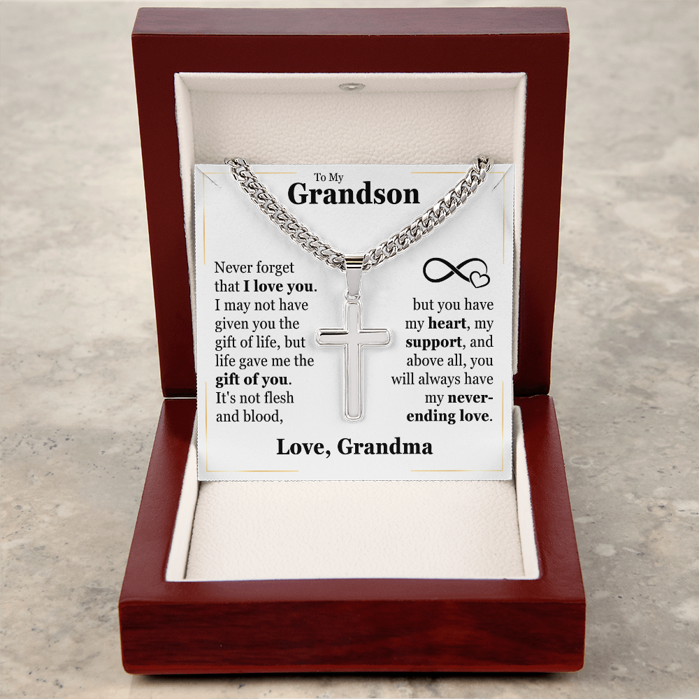 Cross Cuban Link Chain - To My Grandson "Never Forget That I Love You"