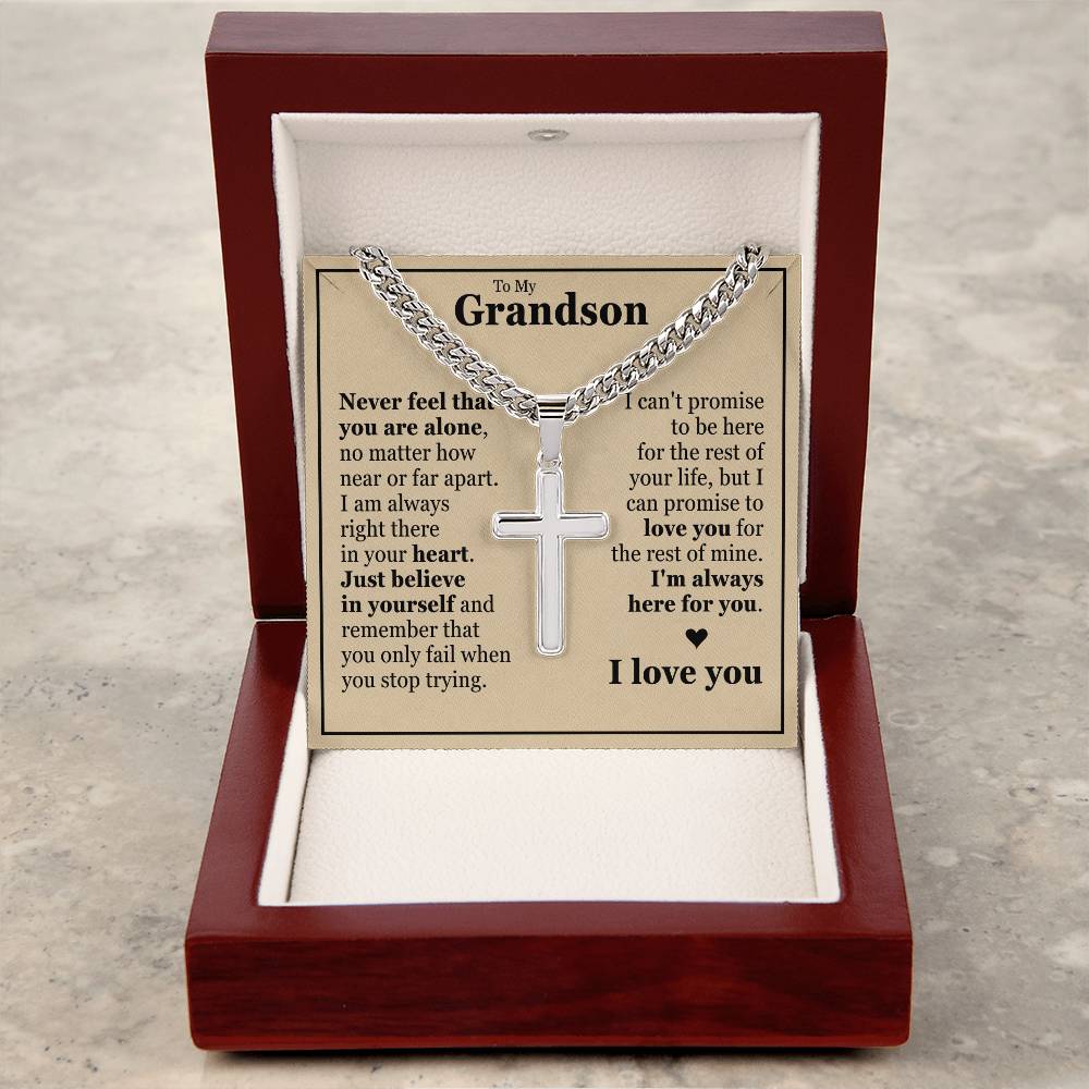 Cross Cuban Link Chain - To My Grandson "I'm Always Here For You"