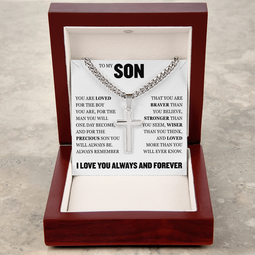 Cross Cuban Link Chain - To My Son "You Are Loved"