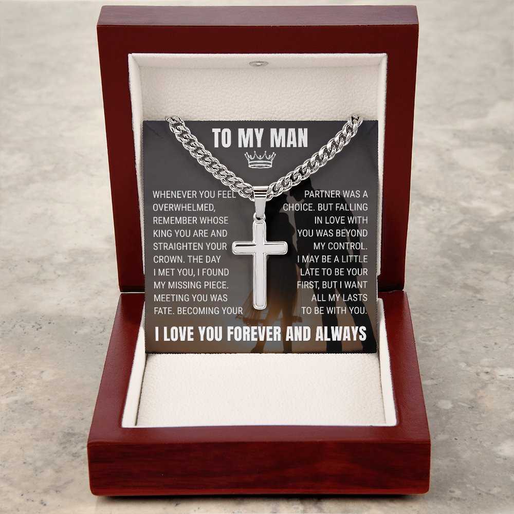 Cross Cuban Link Chain - To My Husband "Meeting You Was Fate"